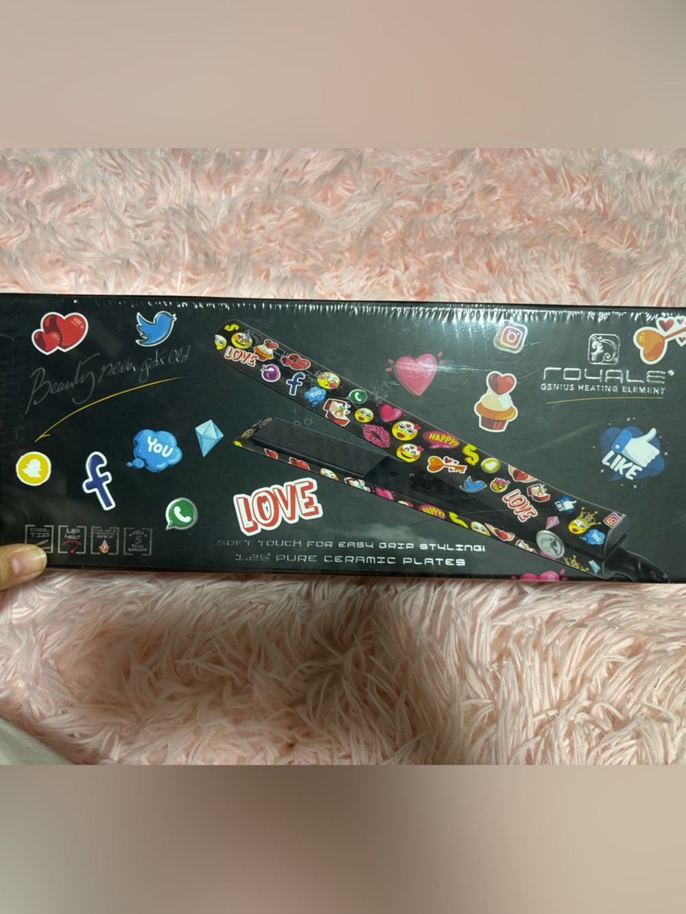 ROYALE Ceramic Plates  straightener - Black emoji Love Sticker Design nwt